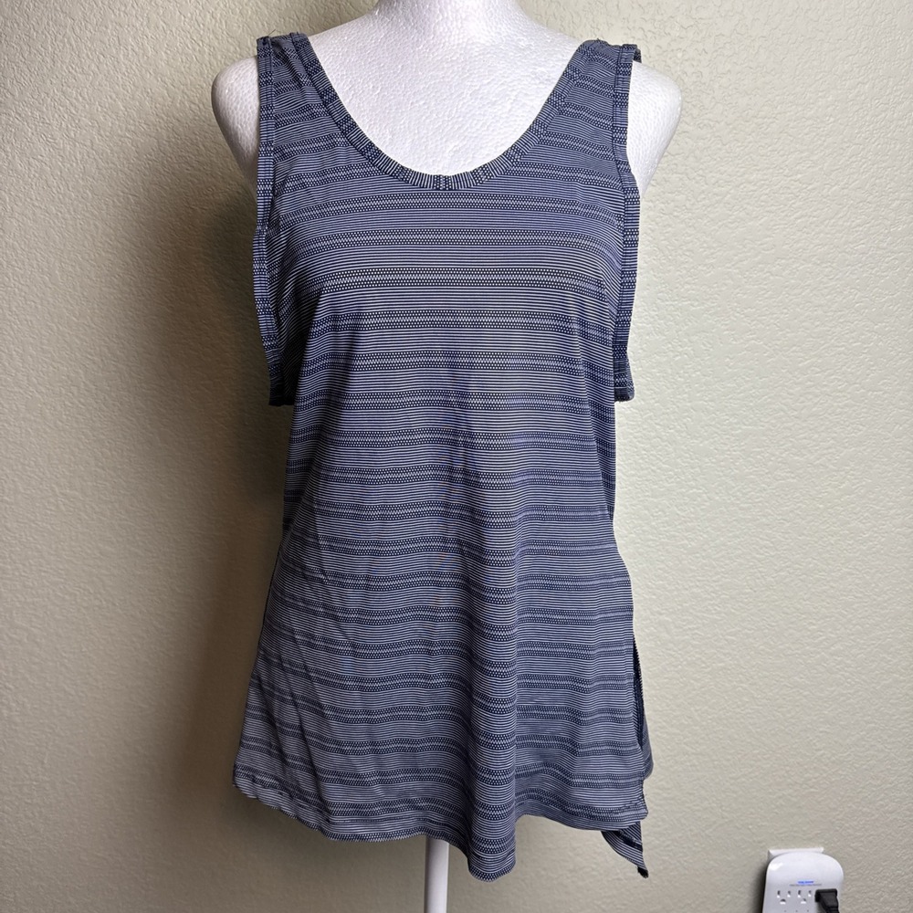 Athleta Ultimate Tank Womens S‎ Navy Striped Scoop Back Side Slit Active Workout